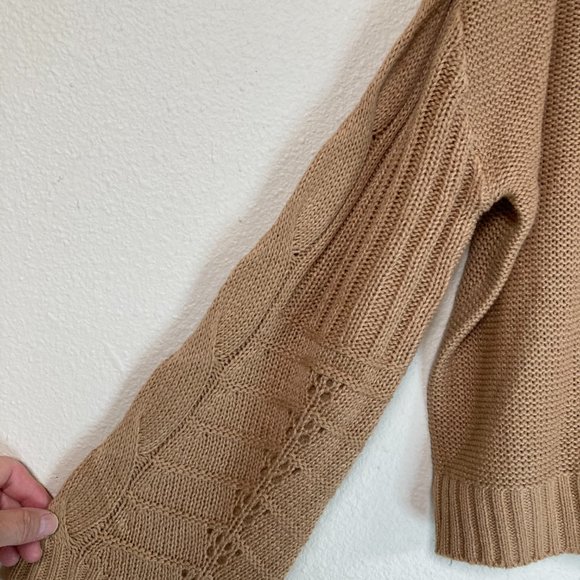 Tan Cable Knit Cardigan Sweater - Picture 2 of 9